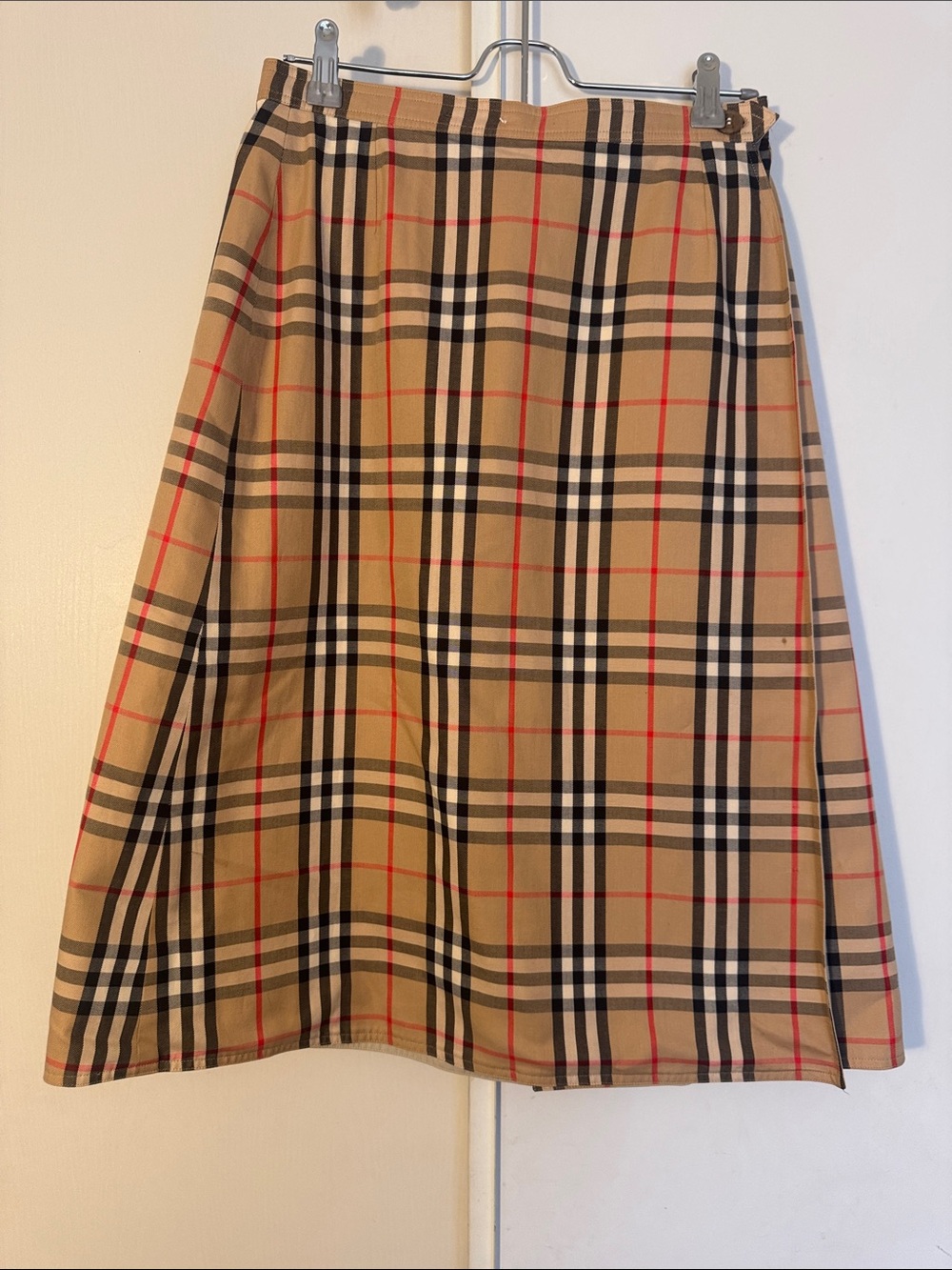 Vintage Burberry Reversible Classic Plaid A-Line Women's Skirt - Tan